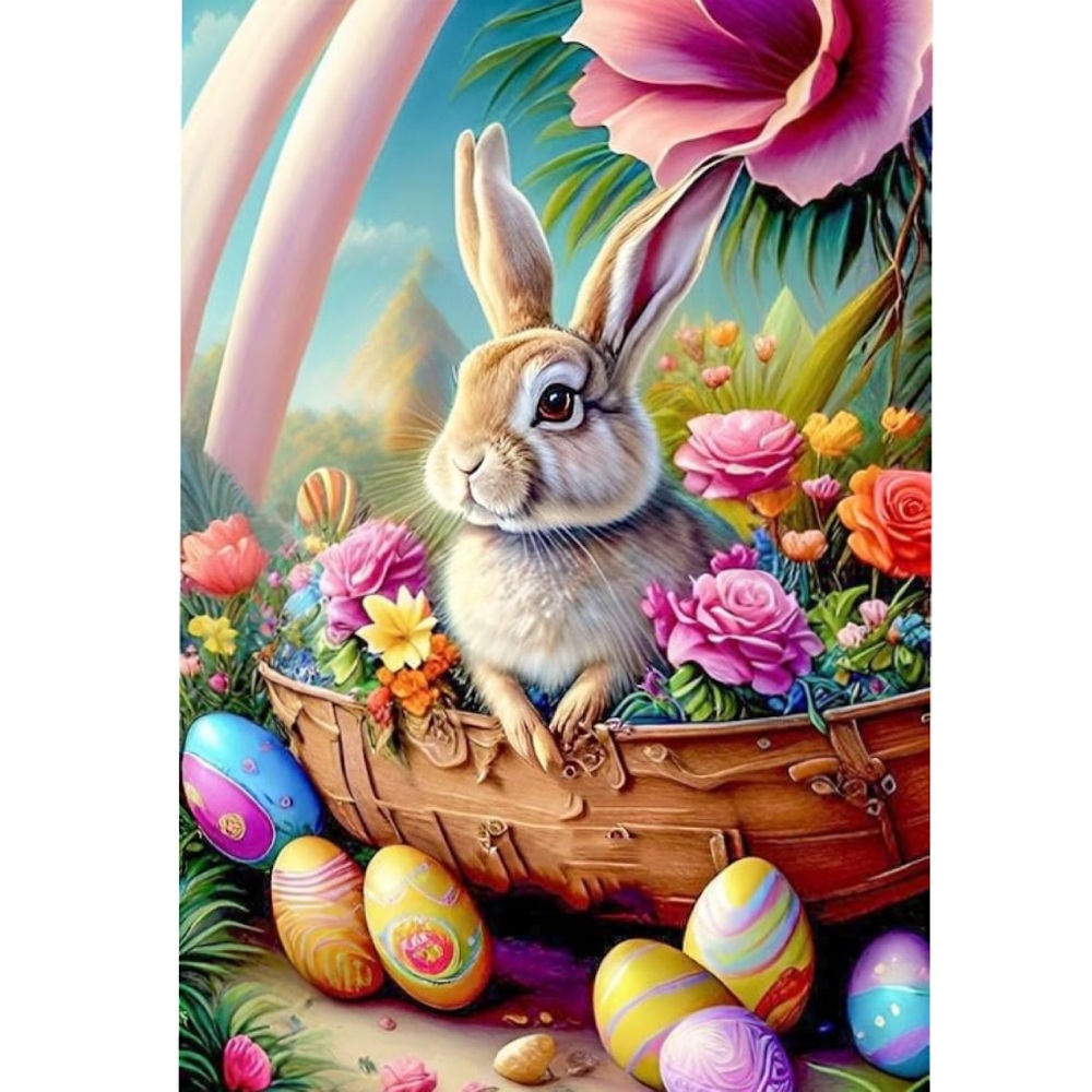 Easter Diamond Art 12x16 Bunny Flower Rainbow